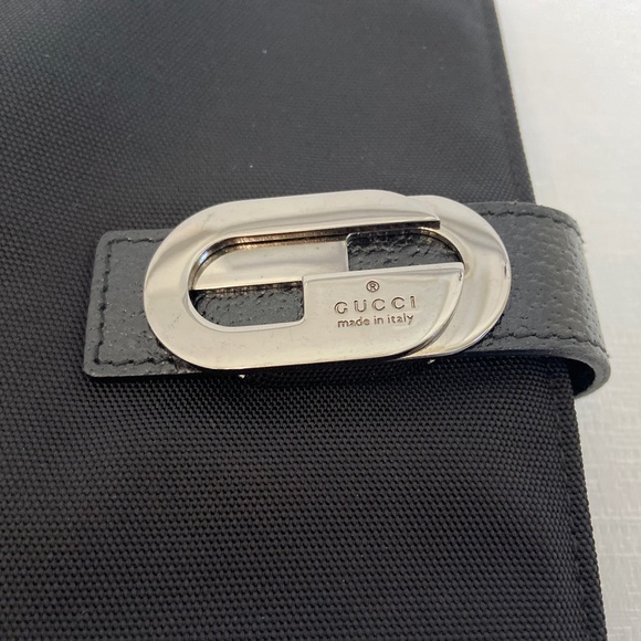 Gucci Black Canvas Agenda Cover w/ COA Gunmetal Gray Buckle Card Slots Organizer - Picture 9 of 11